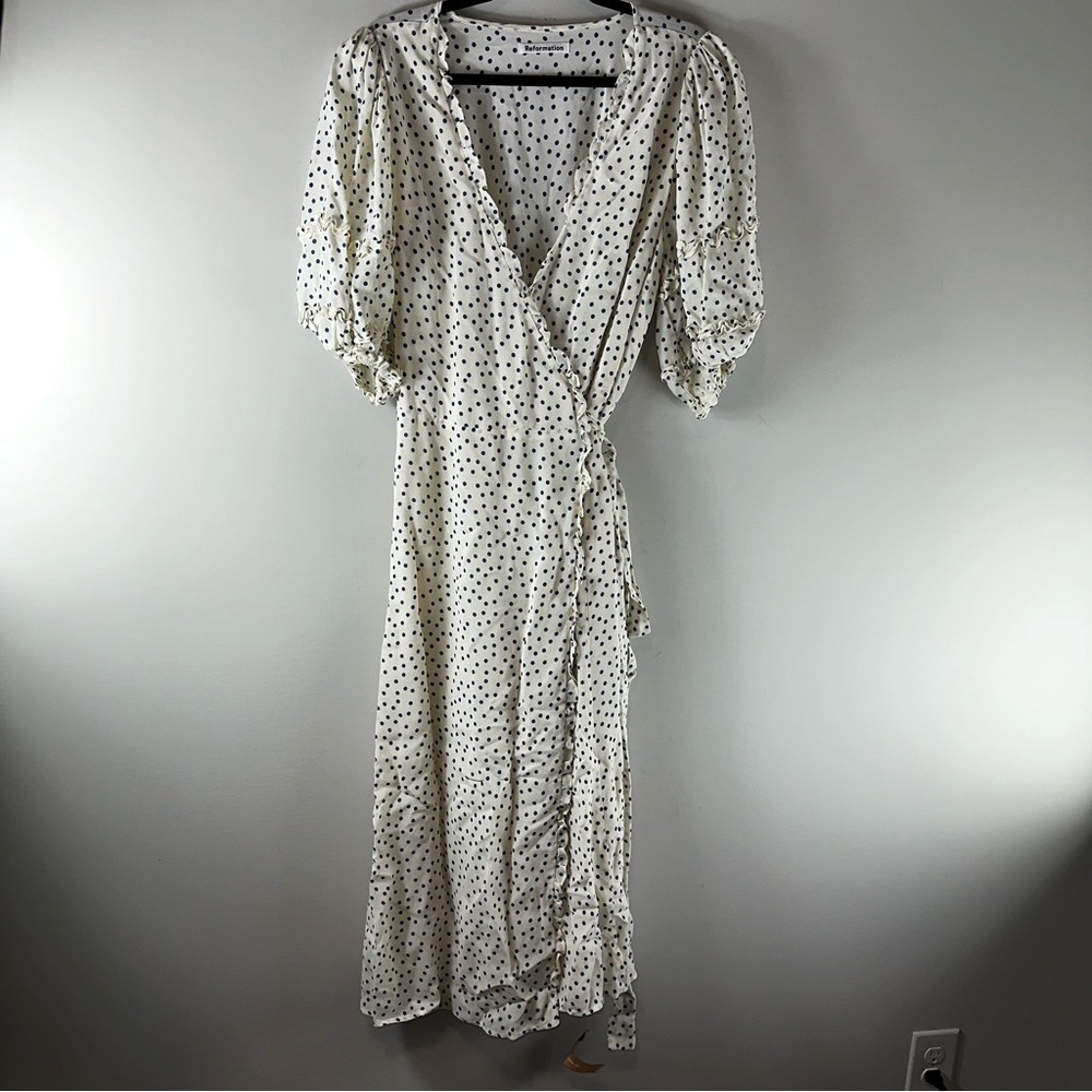 Reformation Tanna Polka Dot Blue and White Women’s Wrap Dress Size 1X